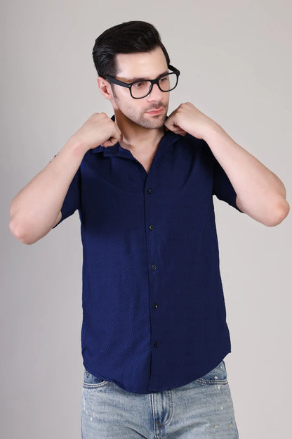 Men's Casual Half Sleeve Shirt - Blue | SHS-137
