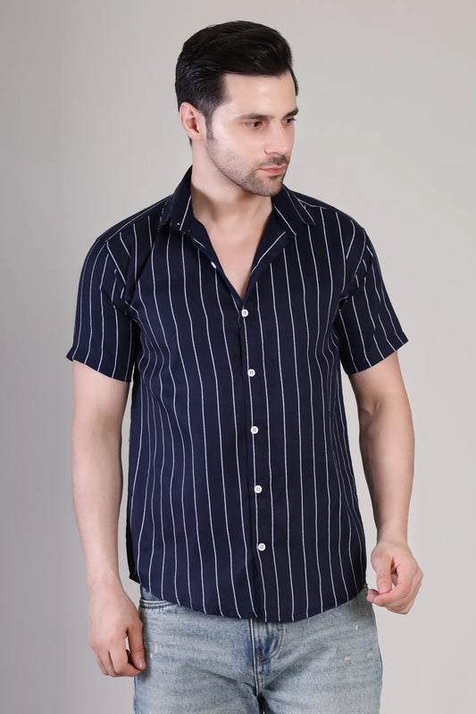 Men's Casual Half Sleeve Shirt - Striped Blue | UHSS-156