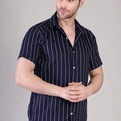 Men's Casual Half Sleeve Shirt - Striped Blue | UHSS-156