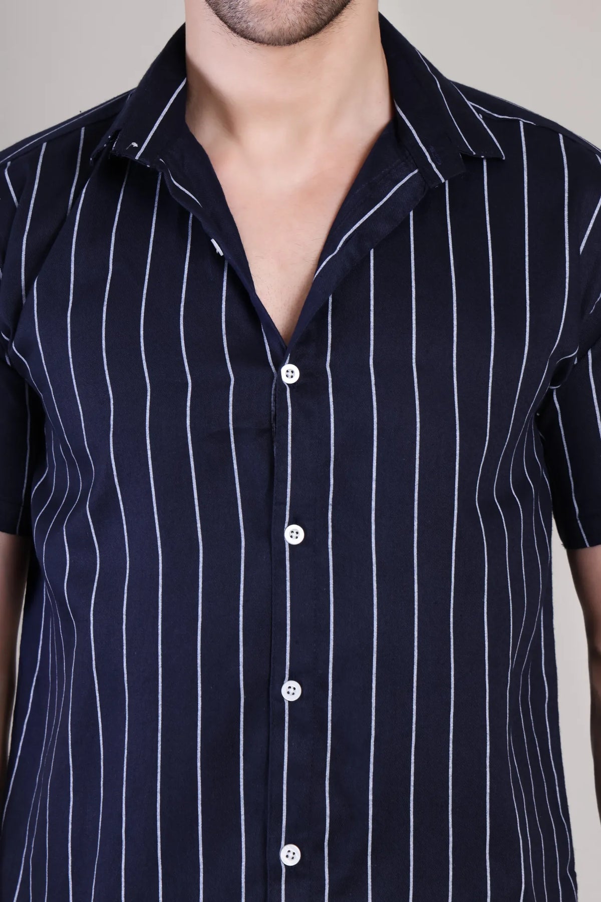 Men's Casual Half Sleeve Shirt - Striped Blue | UHSS-156