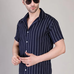Men's Casual Half Sleeve Shirt - Striped Blue | UHSS-156
