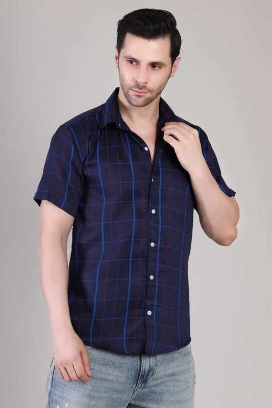Men's Casual Half Sleeve Shirt- Checkered Navy | UHSS-155