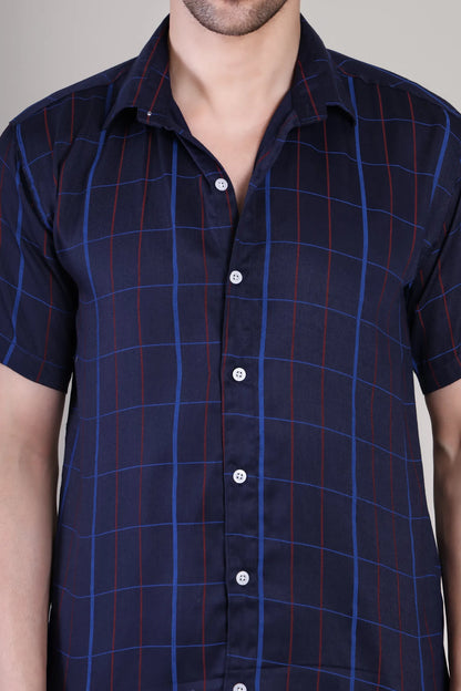 Men's Casual Half Sleeve Shirt- Checkered Navy | UHSS-155