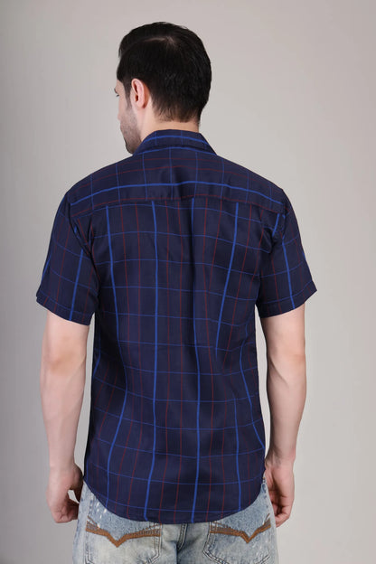 Men's Casual Half Sleeve Shirt- Checkered Navy | UHSS-155