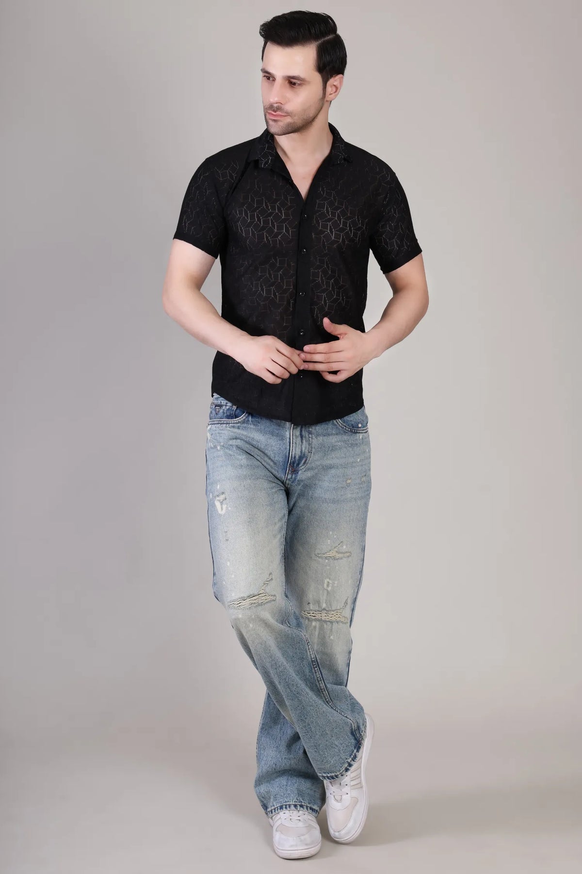 Men's Casual Half Sleeve Shirt- Black | SHS-153