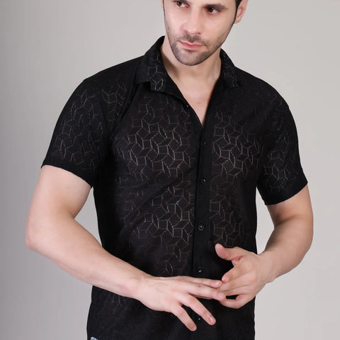 Men's Casual Half Sleeve Shirt- Black | SHS-153