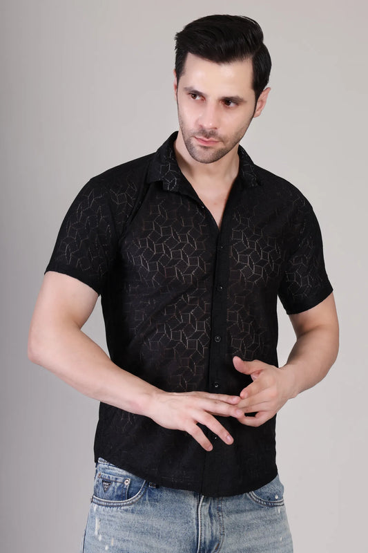 Men's Casual Half Sleeve Shirt- Black | UHSS-153