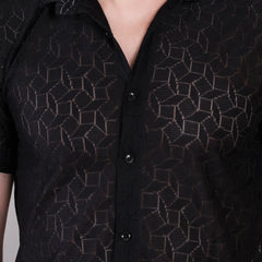 Men's Casual Half Sleeve Shirt- Black | SHS-153
