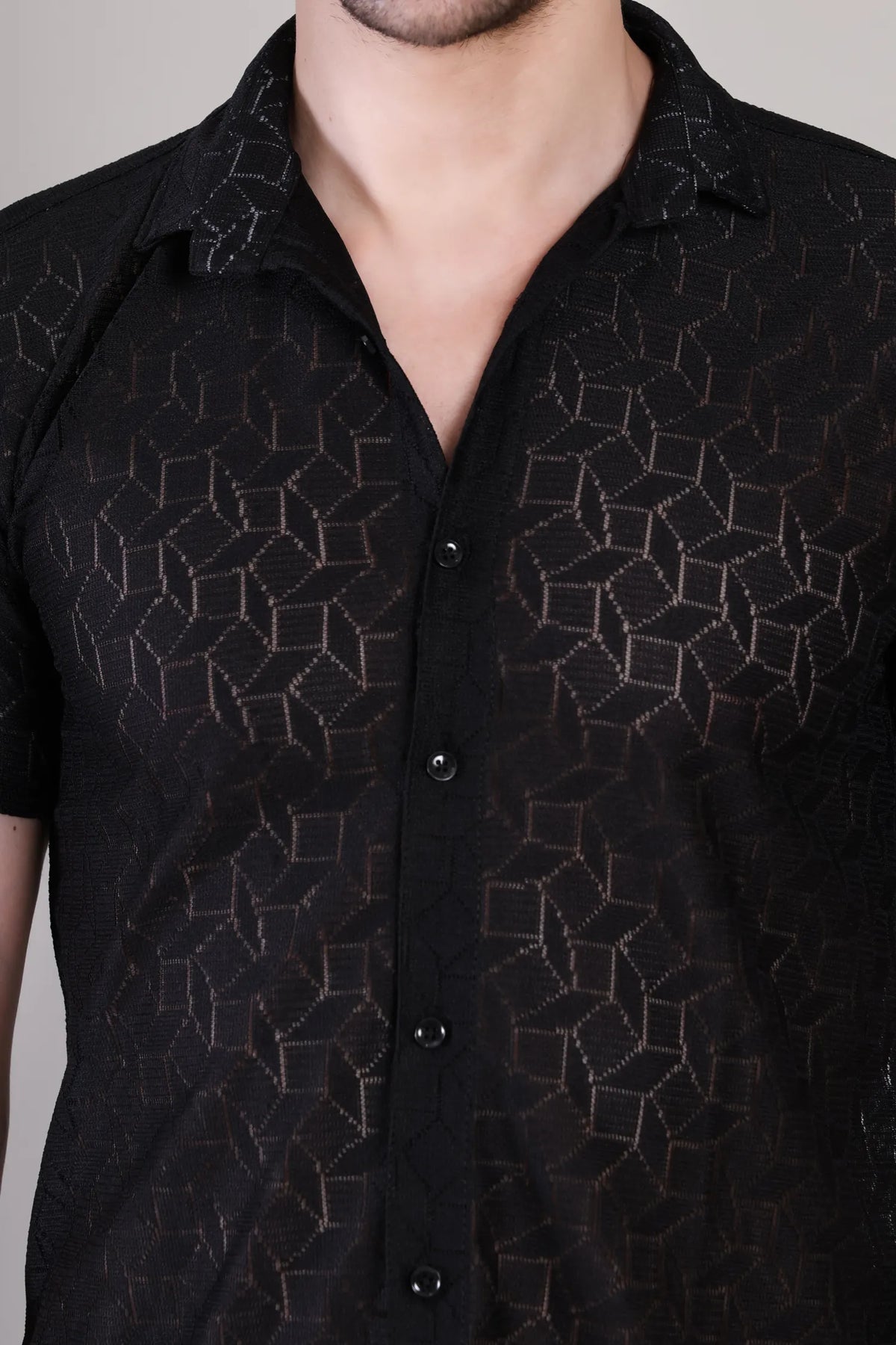 Men's Casual Half Sleeve Shirt- Black | SHS-153