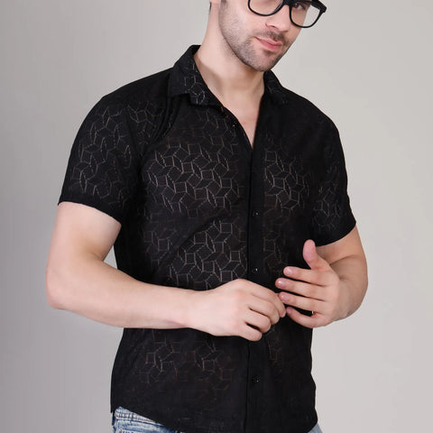 Men's Casual Half Sleeve Shirt- Black | SHS-153