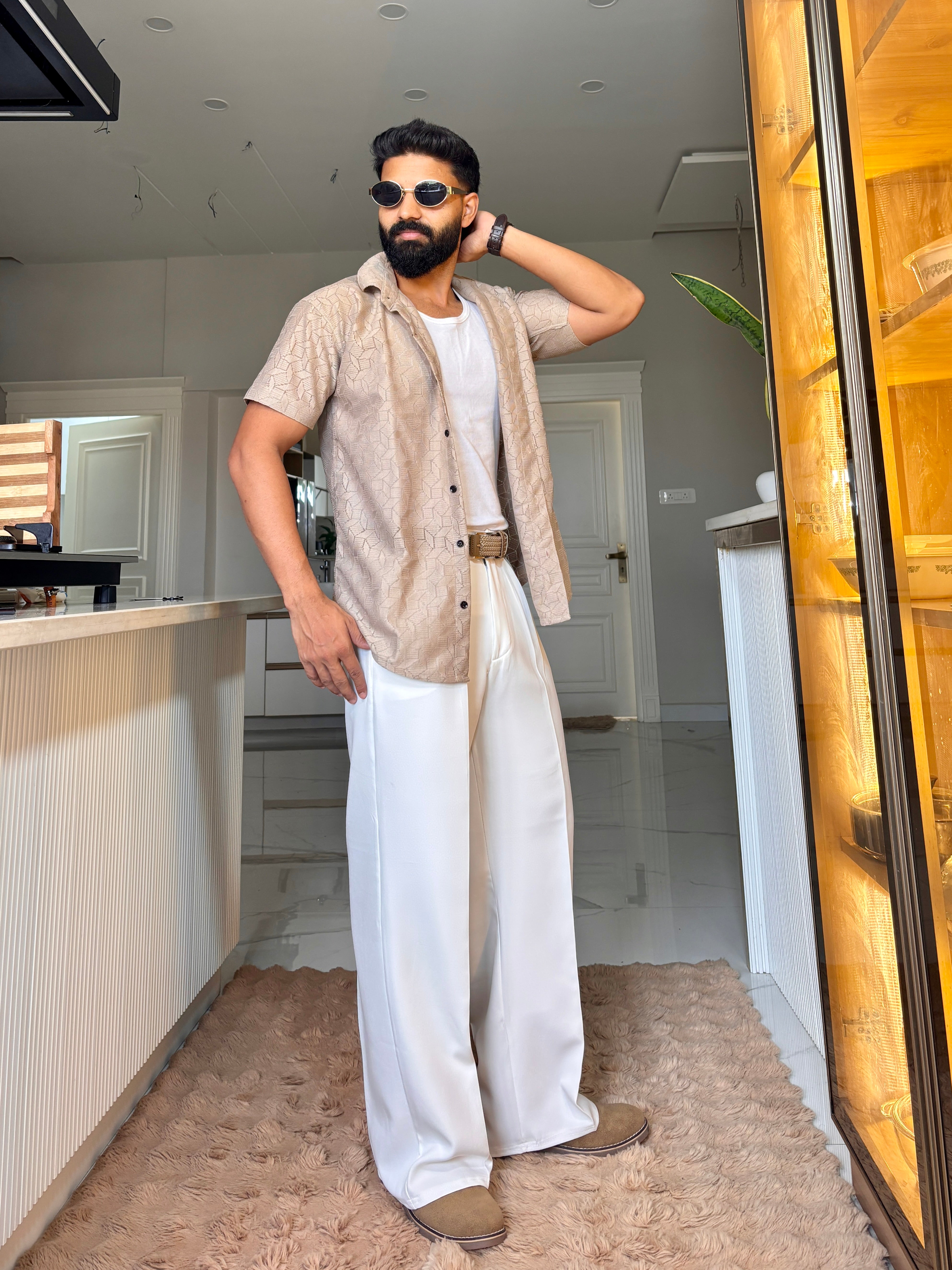 Men's Casual Half Sleeve Shirt - Brown | SHS-150