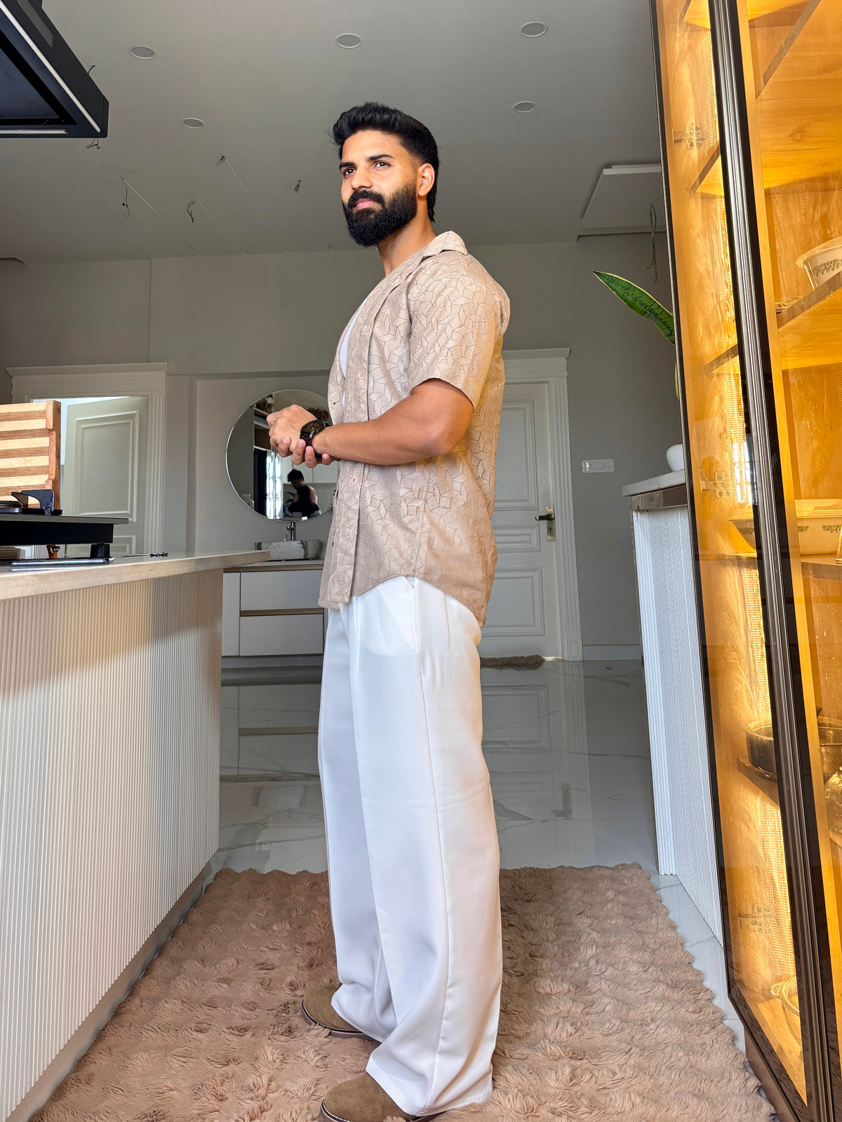 Men's Casual Half Sleeve Shirt - Brown | SHS-150
