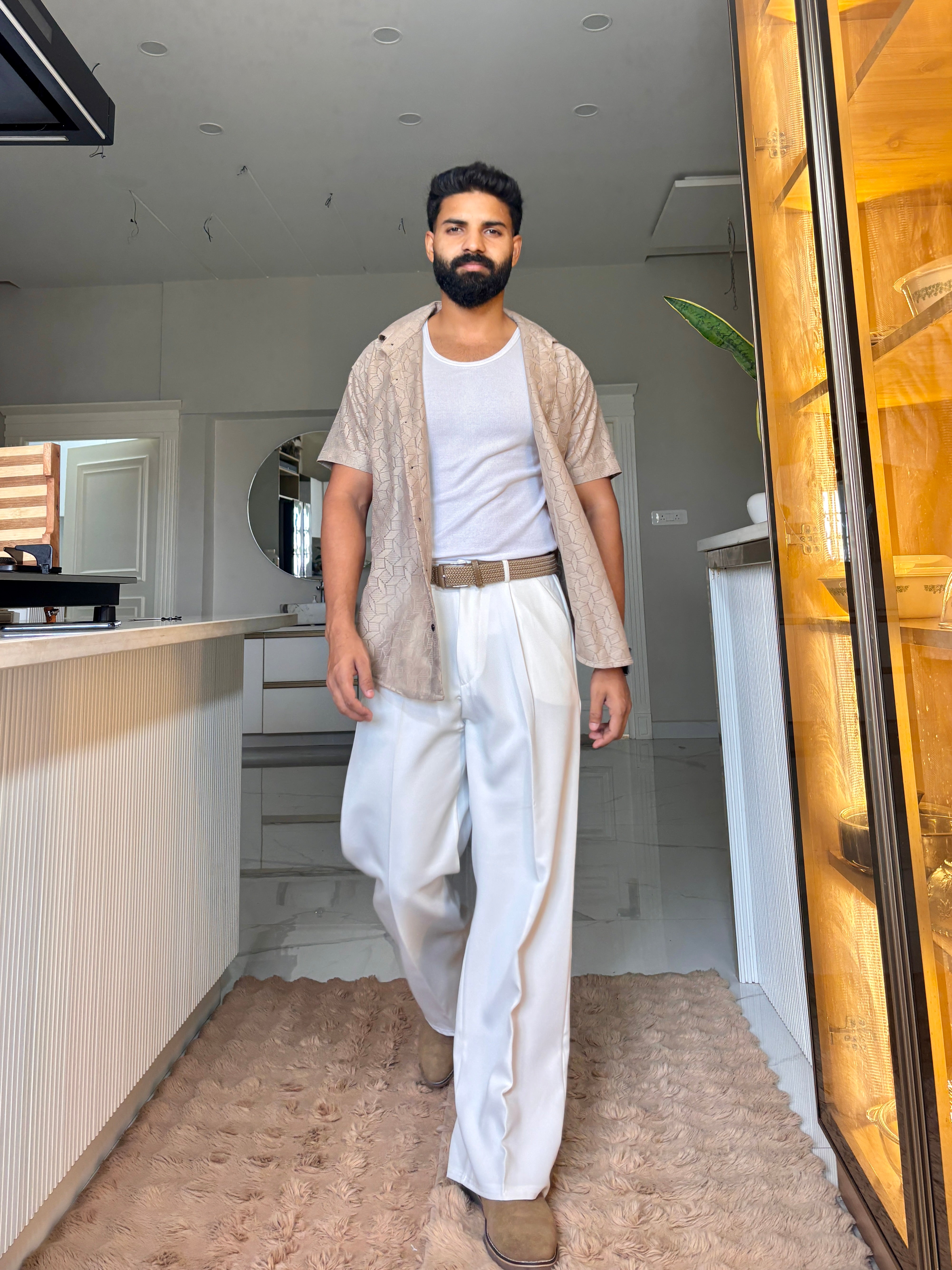 Men's Casual Half Sleeve Shirt - Brown | SHS-150