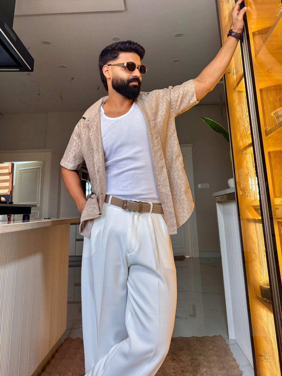 Men's Casual Half Sleeve Shirt - Brown | SHS-150