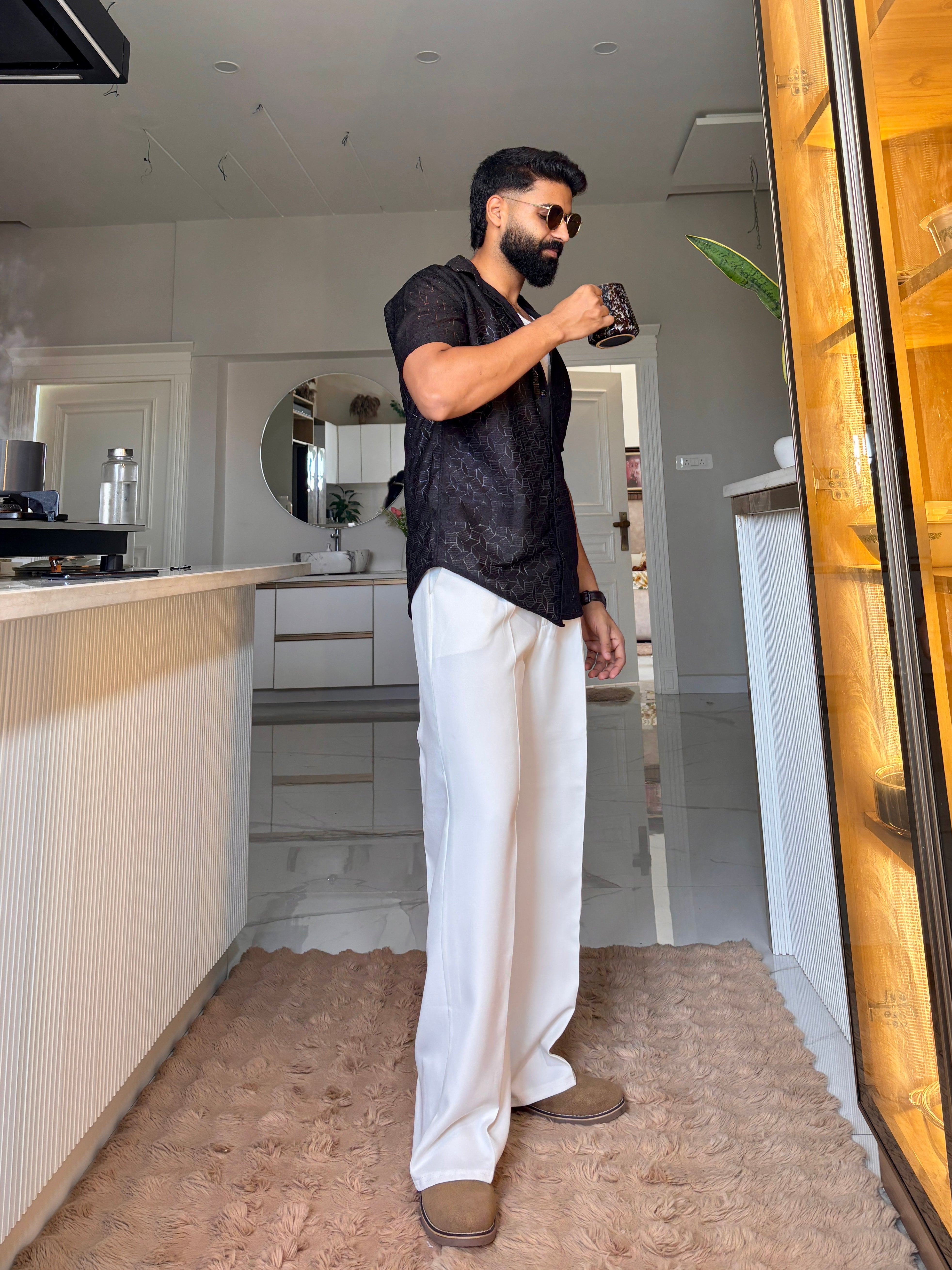 Men's Casual Half Sleeve Shirt- Black | SHS-153