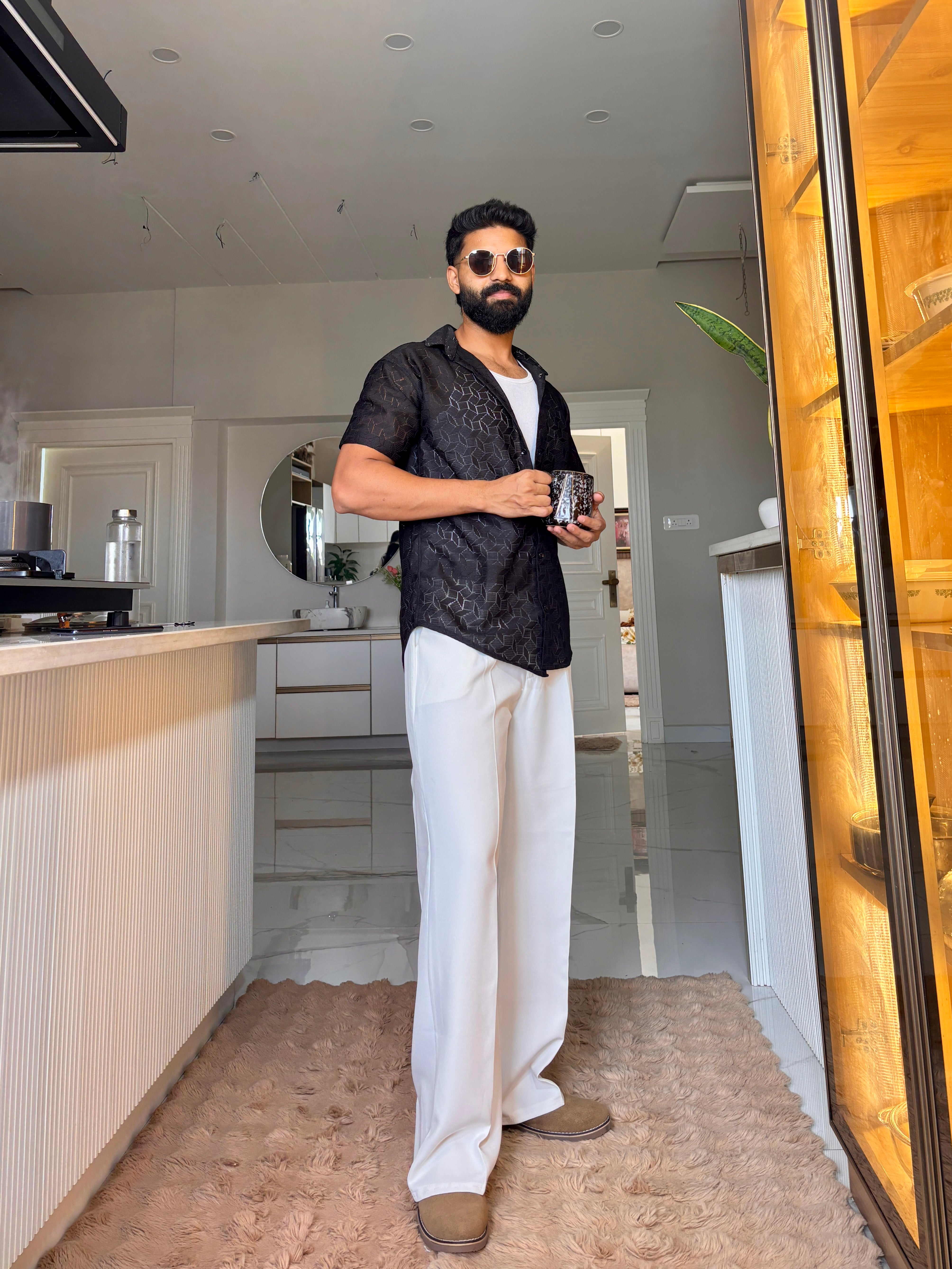 Men's Casual Half Sleeve Shirt- Black | SHS-153