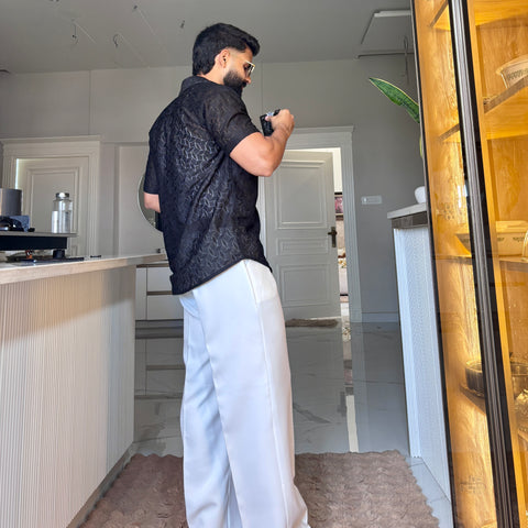 Men's Casual Half Sleeve Shirt- Black | SHS-153