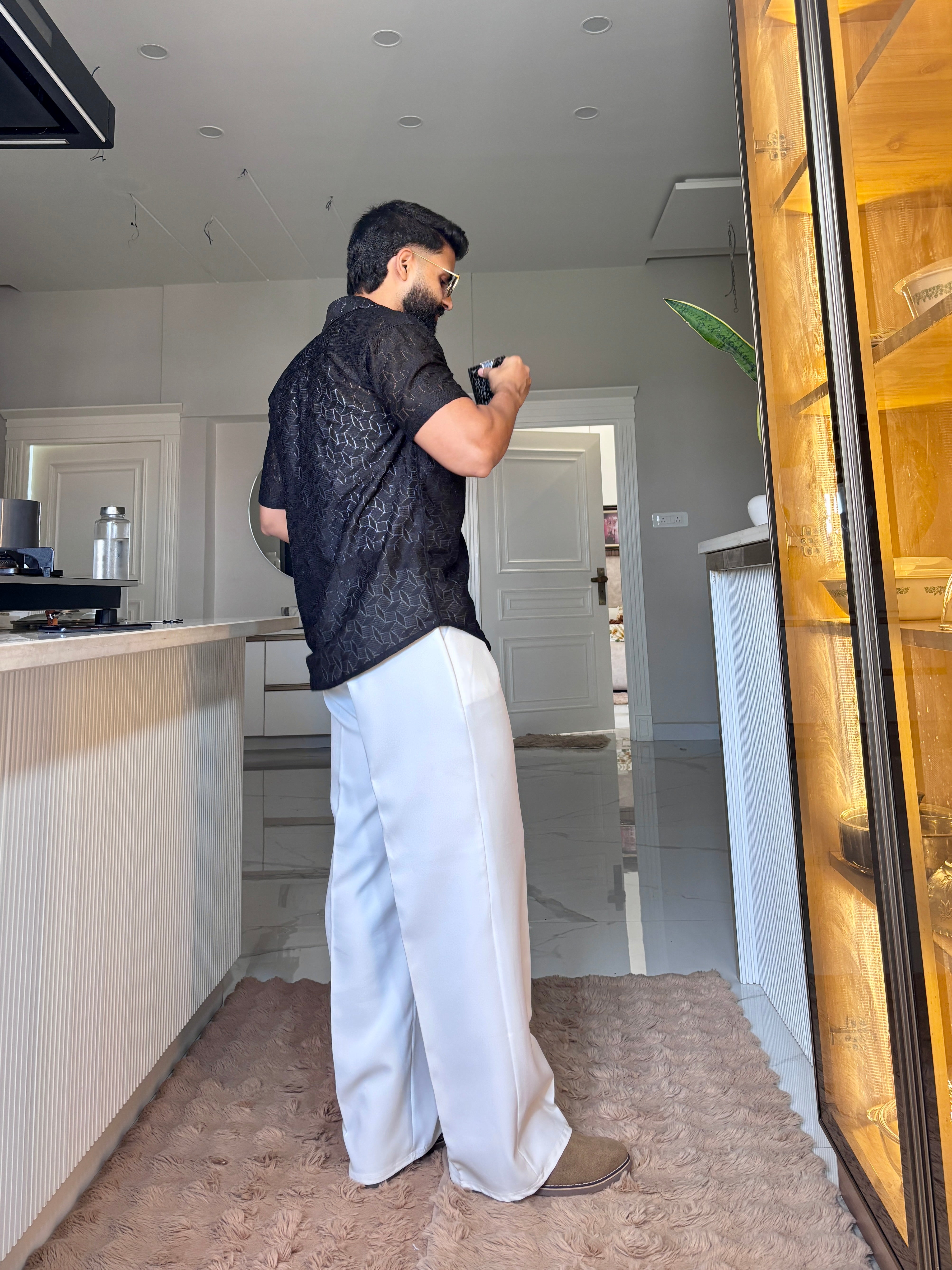 Men's Casual Half Sleeve Shirt- Black | SHS-153