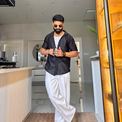 Men's Casual Half Sleeve Shirt- Black | SHS-153