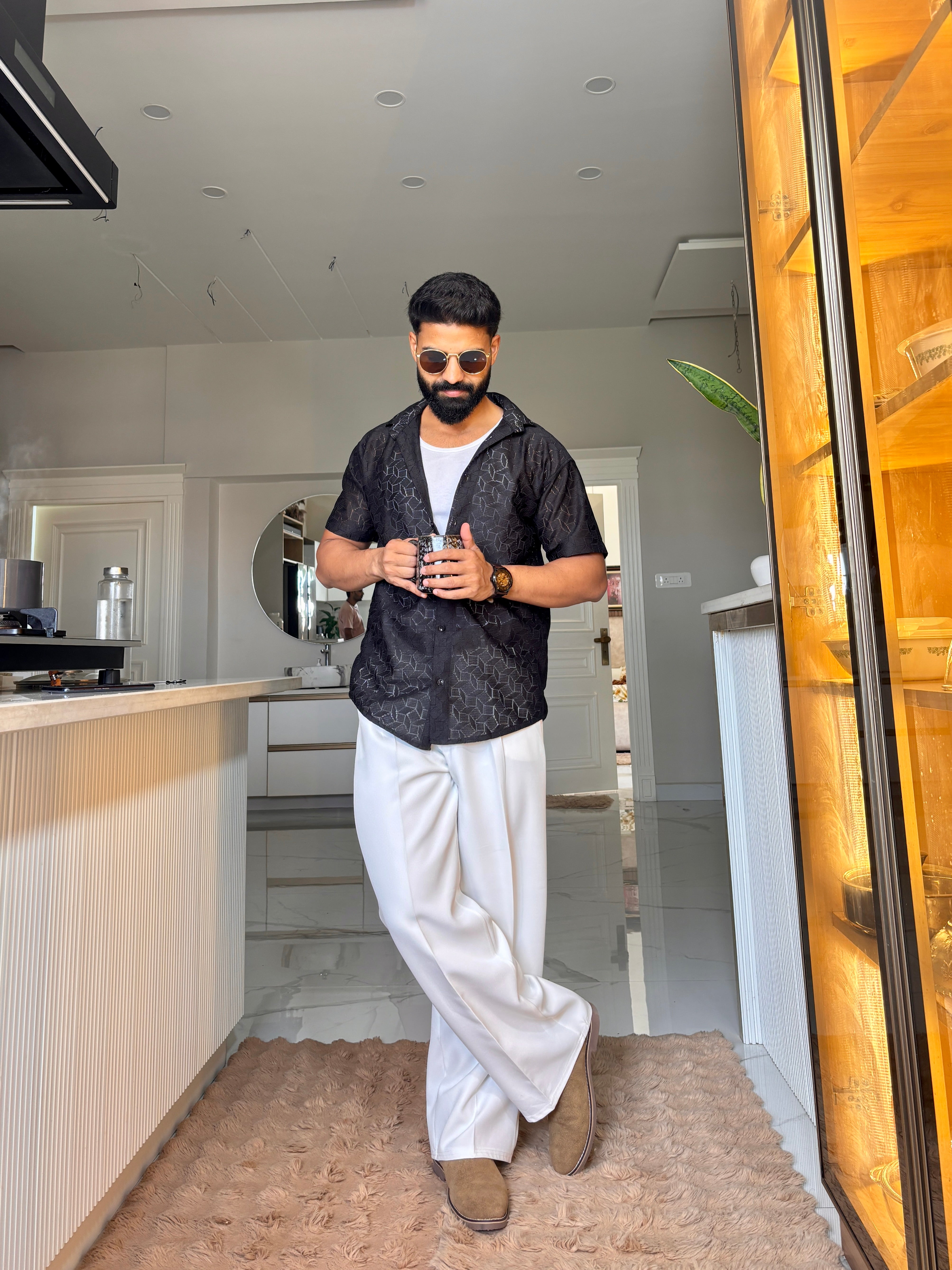 Men's Casual Half Sleeve Shirt- Black | SHS-153