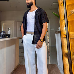 Men's Casual Half Sleeve Shirt- Black | SHS-153
