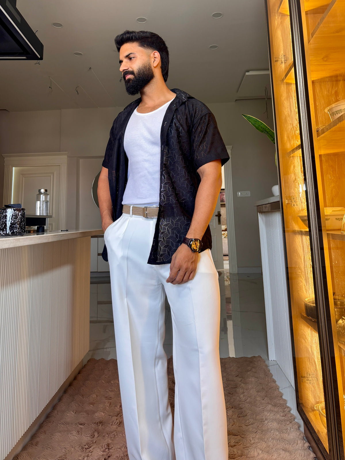 Men's Casual Half Sleeve Shirt- Black | SHS-153
