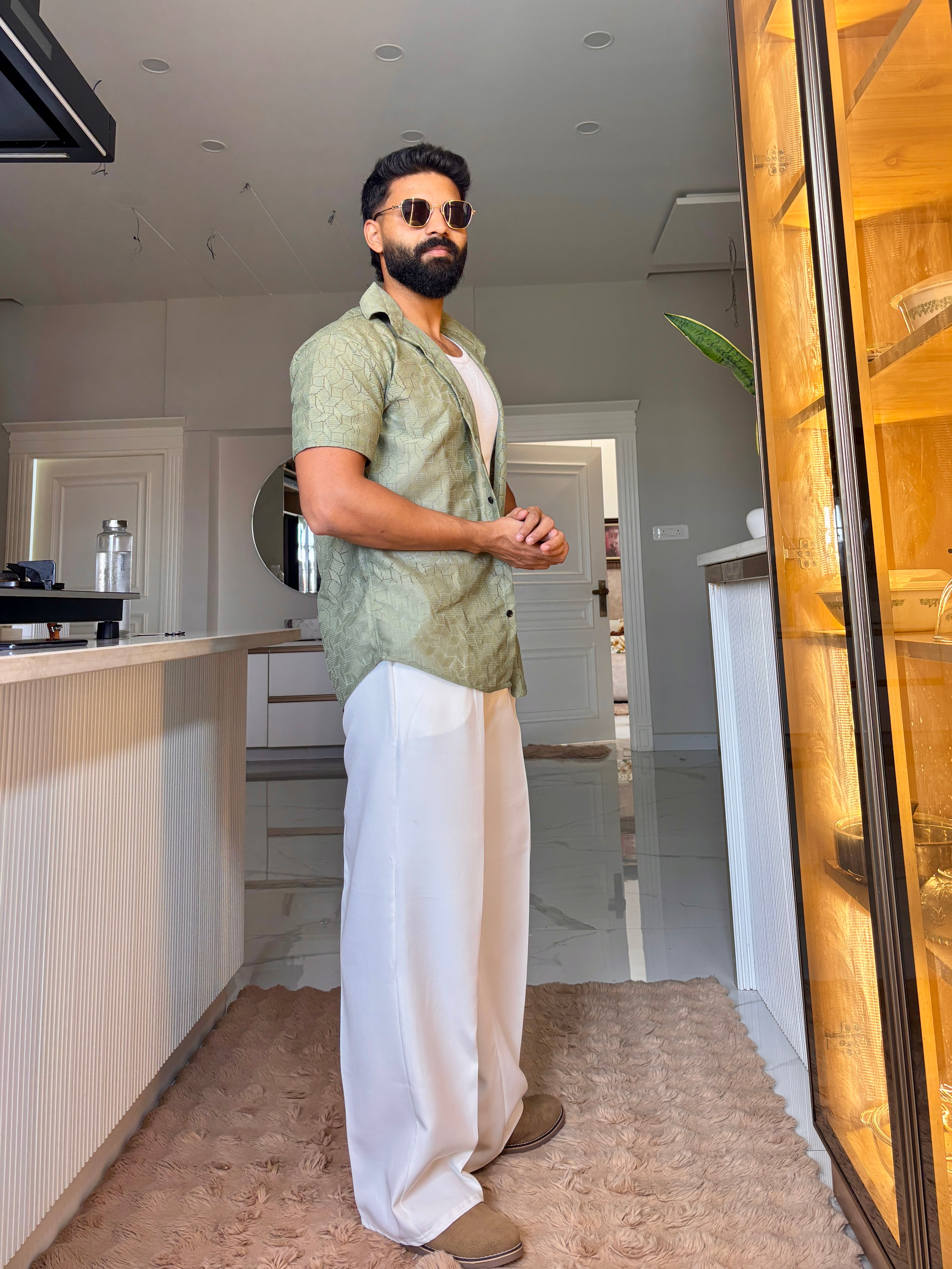 Men's Casual Half Sleeve Shirt - Green | SHS-152