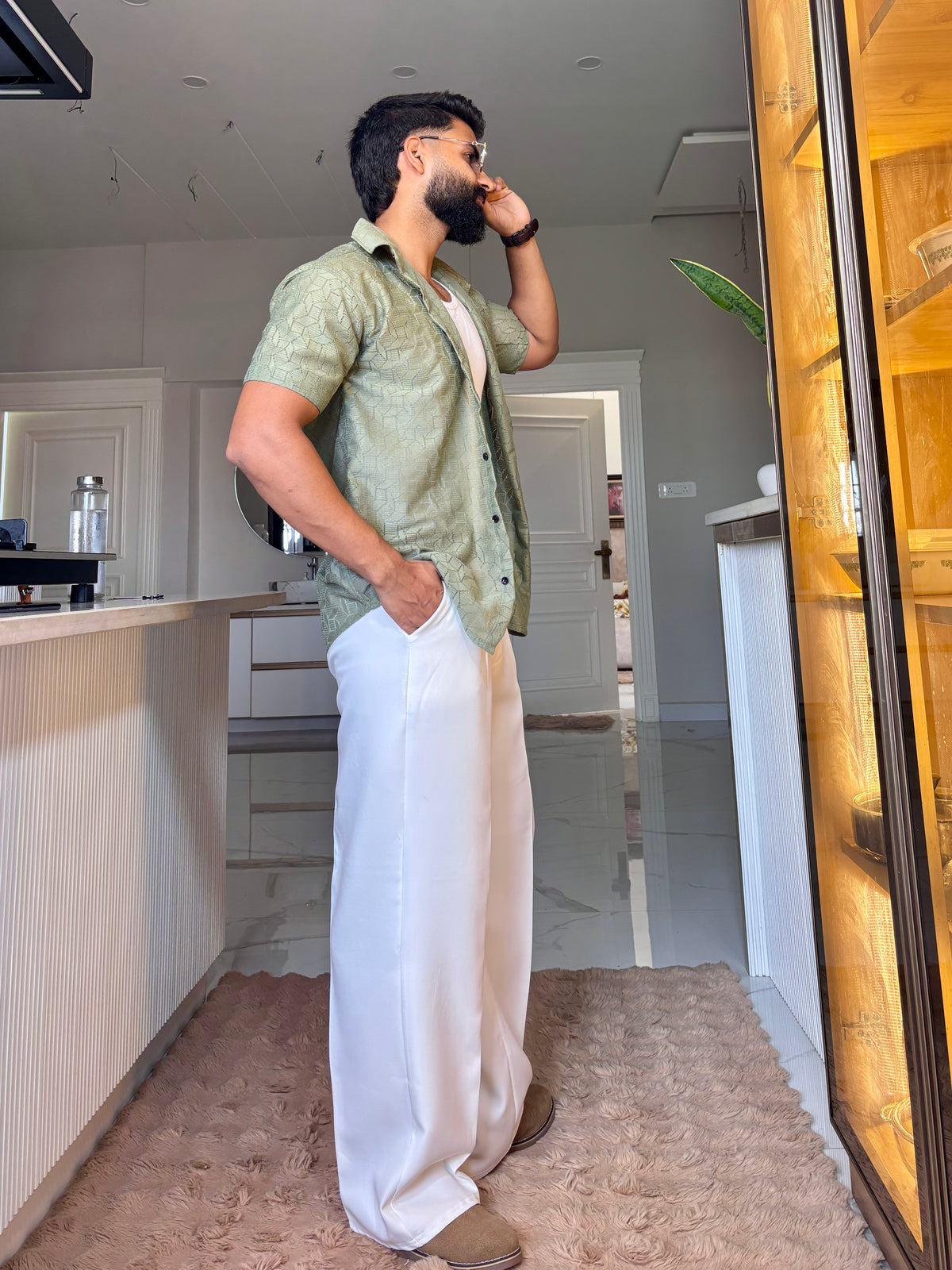 Men's Casual Half Sleeve Shirt - Green | SHS-152