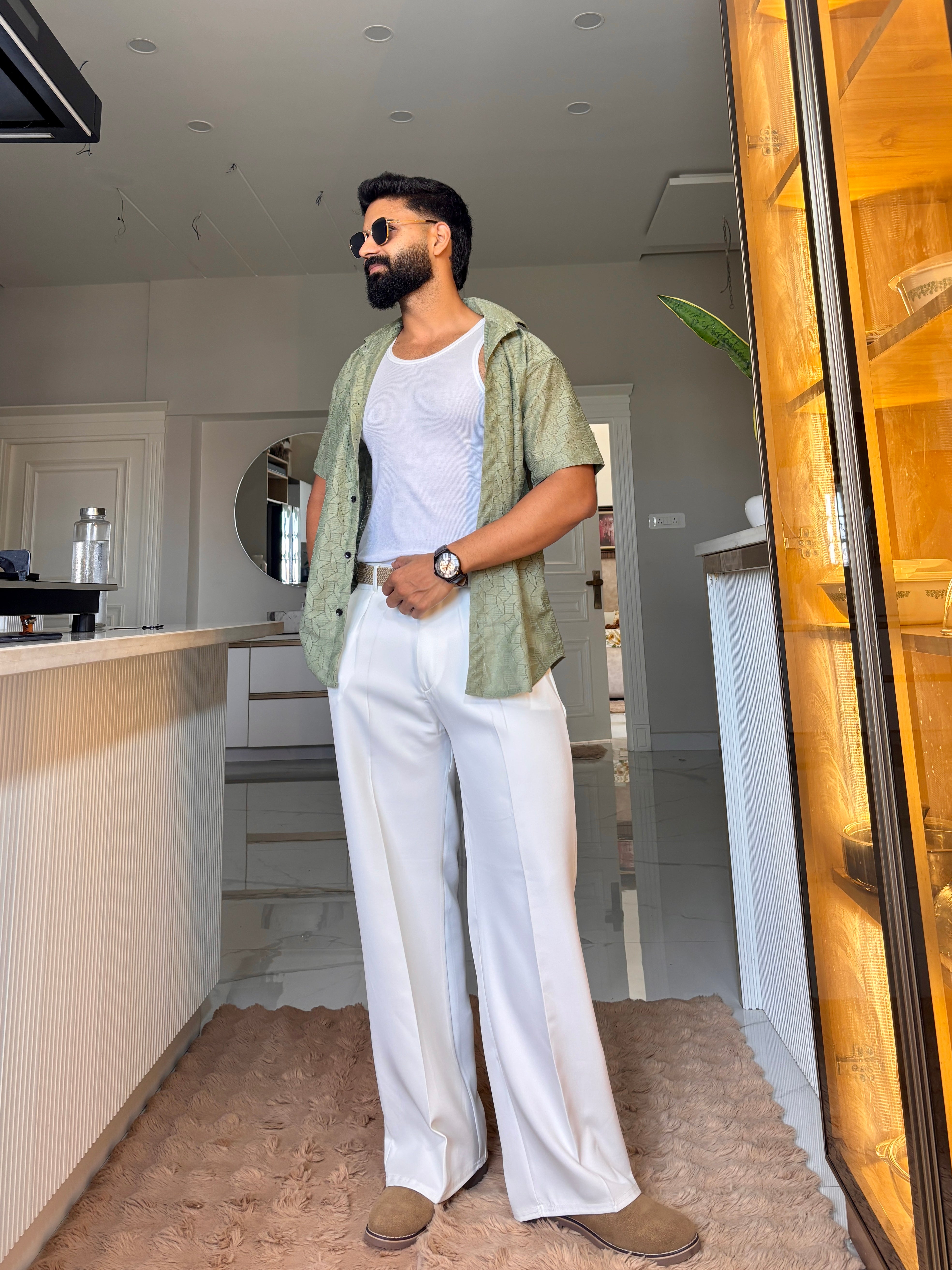 Men's Casual Half Sleeve Shirt - Green | SHS-152