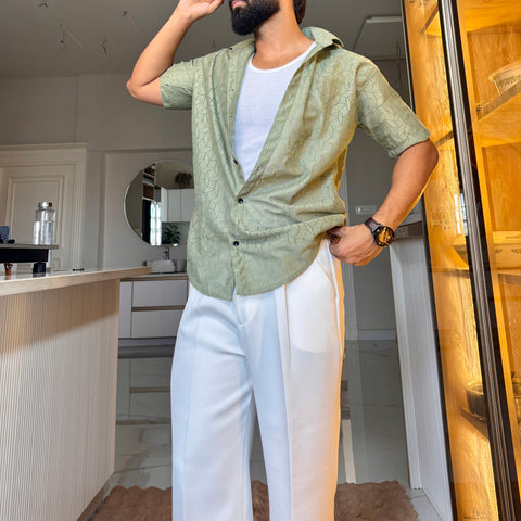 Men's Casual Half Sleeve Shirt - Green | SHS-152