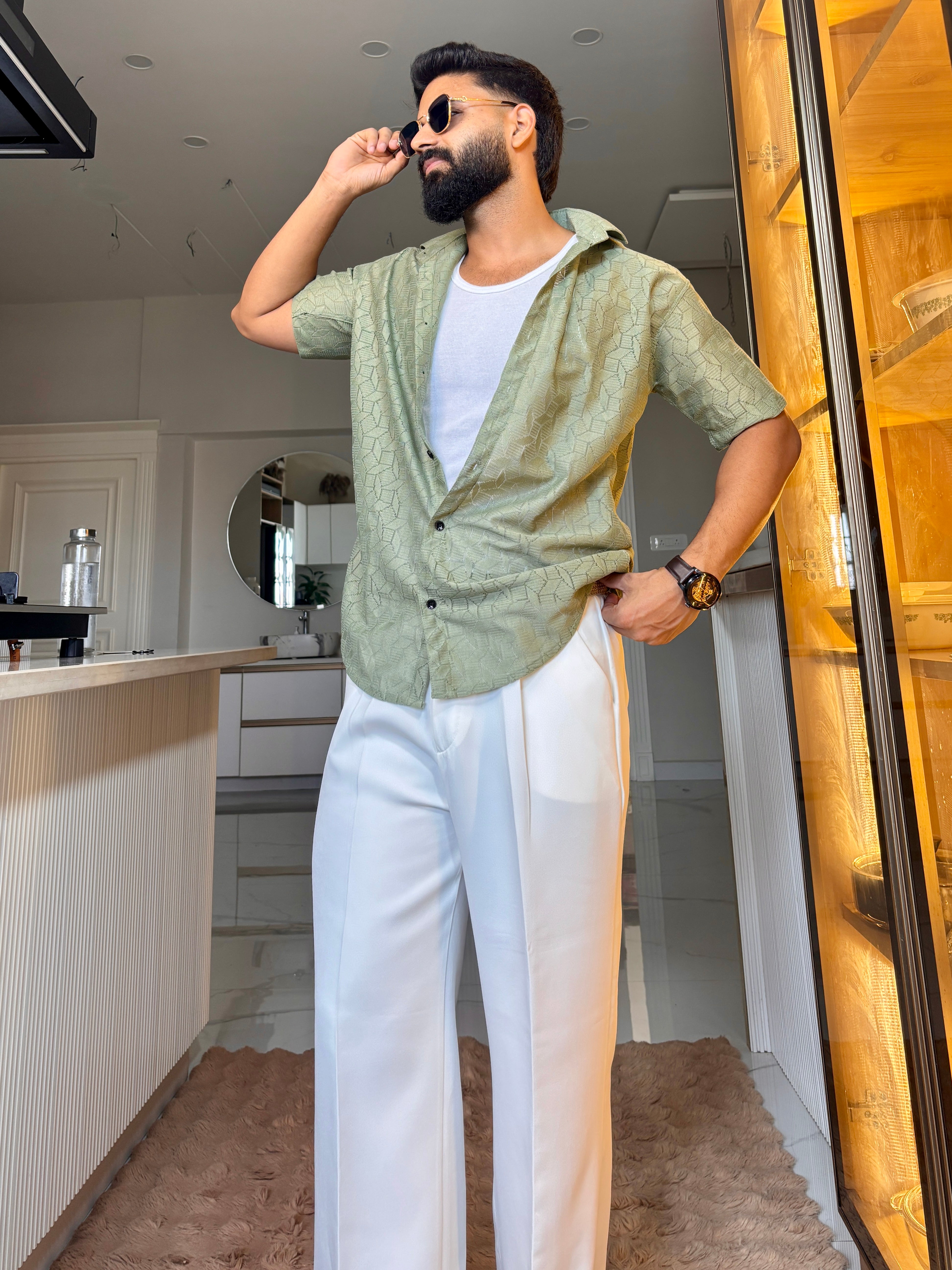 Men's Casual Half Sleeve Shirt - Green | SHS-152