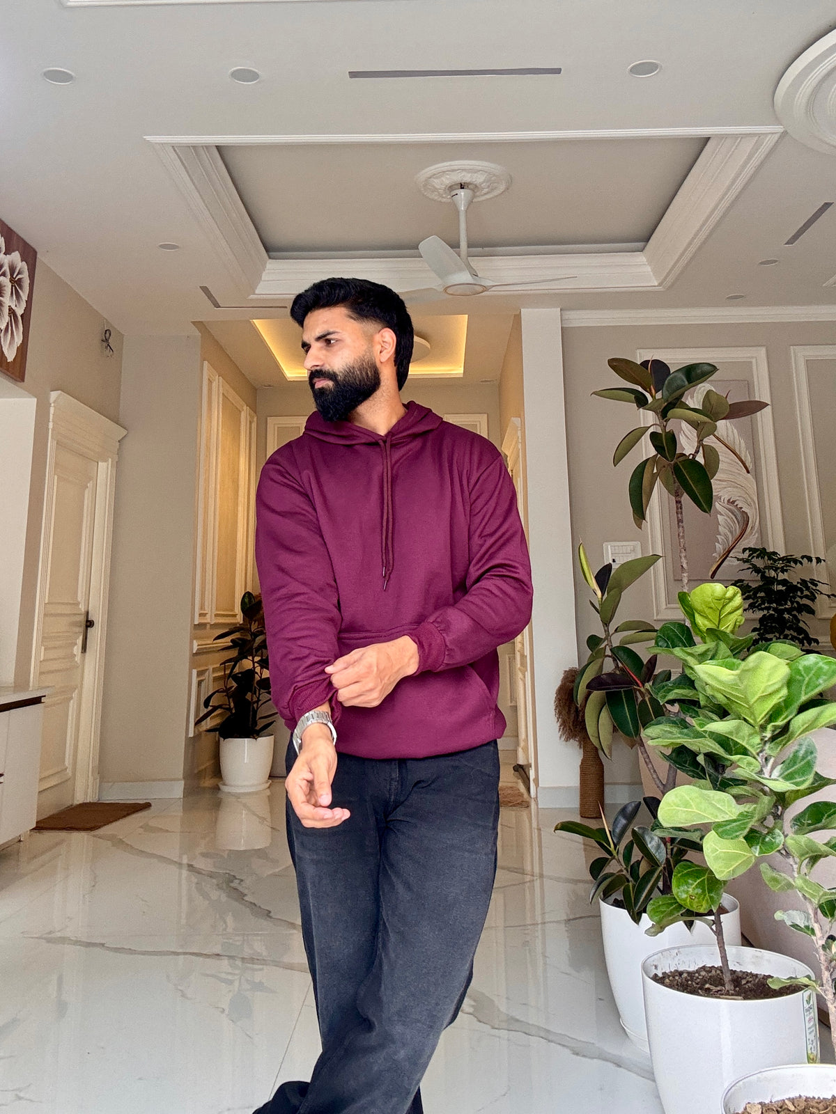 Men Maroon Hoodie for Winter | HD-413