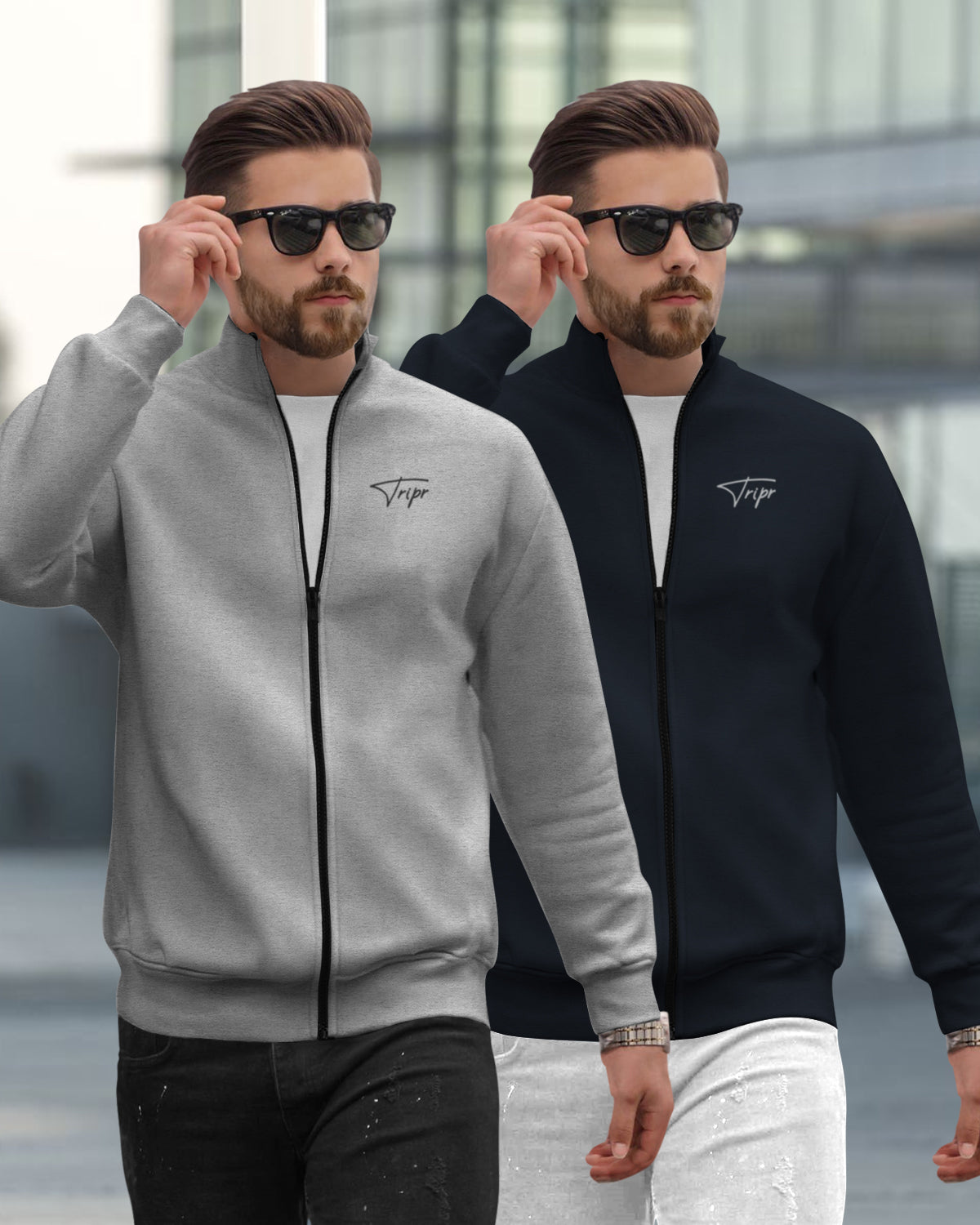 (7 Colors) Men High Neck Casual Non Hooded Plain Jackets