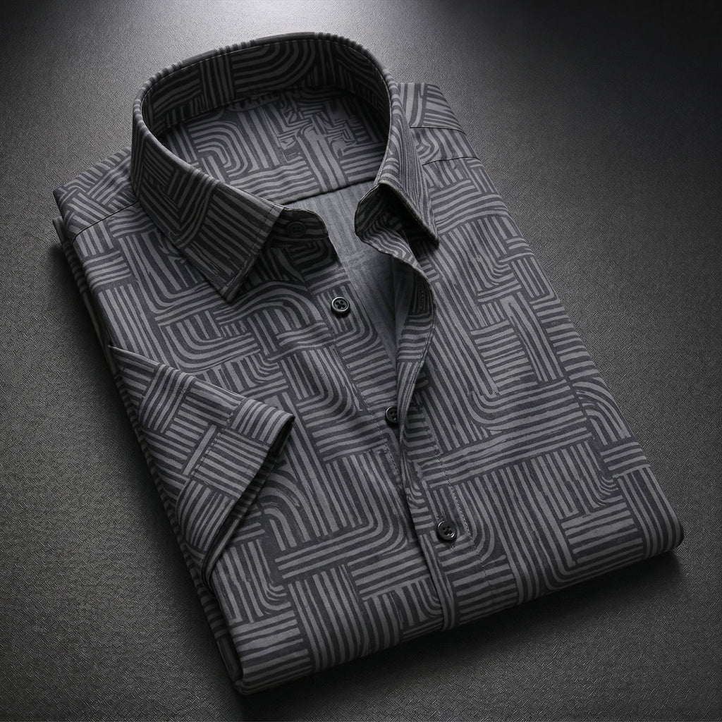 Black Shirt with Maze Print Half Sleeve Shirt (SKU-511)