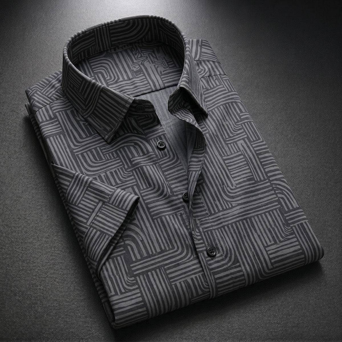 Black Shirt with Maze Print Half Sleeve Shirt (SKU-511)