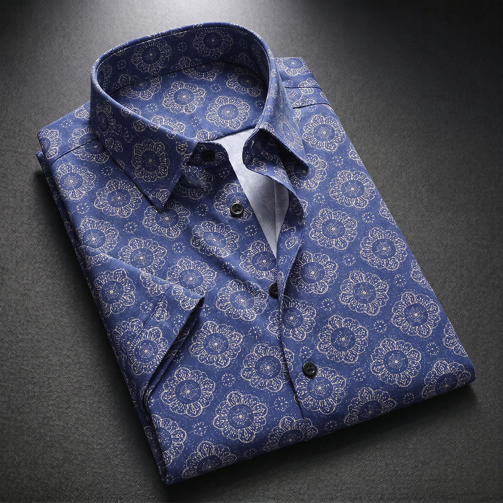 Royal Blue Printed Half Sleeve Shirt (SKU-505)
