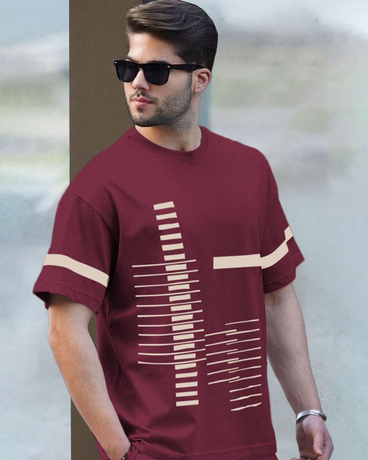 Tracksuit For Men - Half Sleeve Maroon T-shirt / Maroon Printed Trackpant