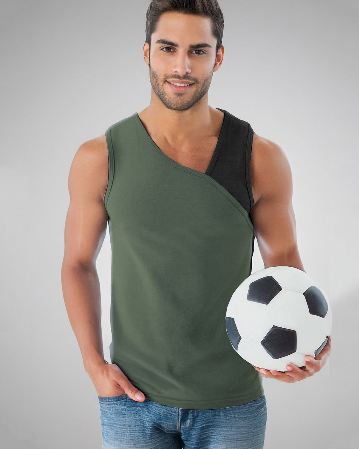 Olive Green Plain Gym Vest For Men
