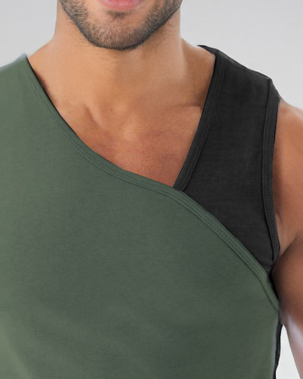 Olive Green Plain Gym Vest For Men
