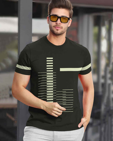 Men Printed Half Sleeve Round Neck Cotton Blend Olivegreen T-Shirt