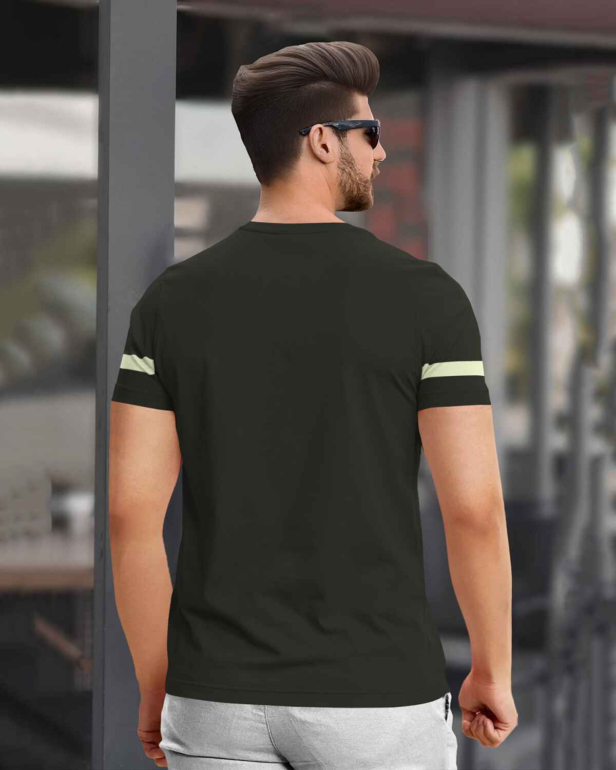 Men Printed Half Sleeve Round Neck Cotton Blend Olivegreen T-Shirt