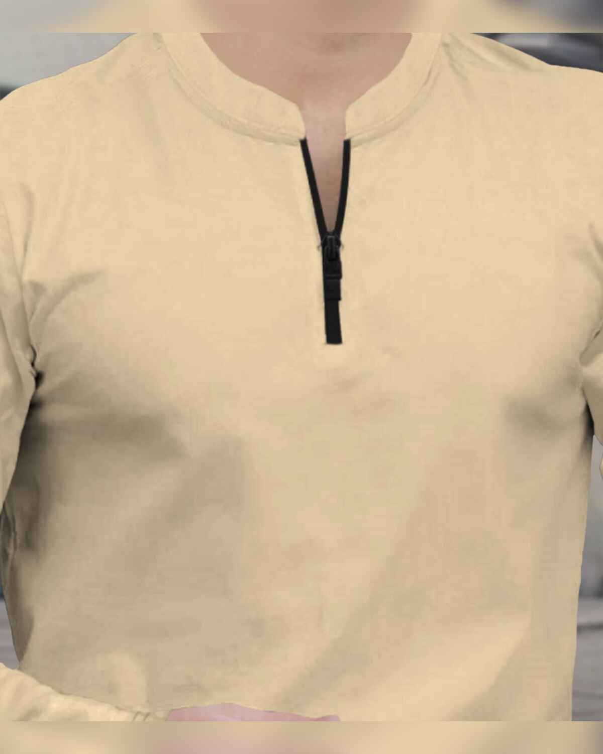 (Pack Of 2) Full Sleeve Henley Neck T-shirts / Black & Beige