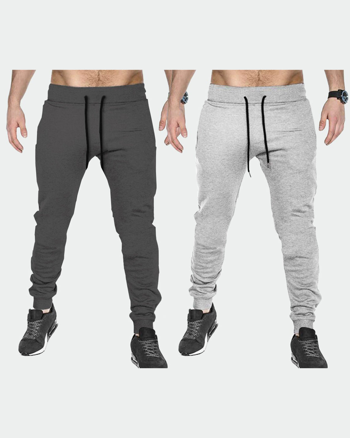 Solid Men Charcoal Black & Grey Track Pants (Pack Of 2)
