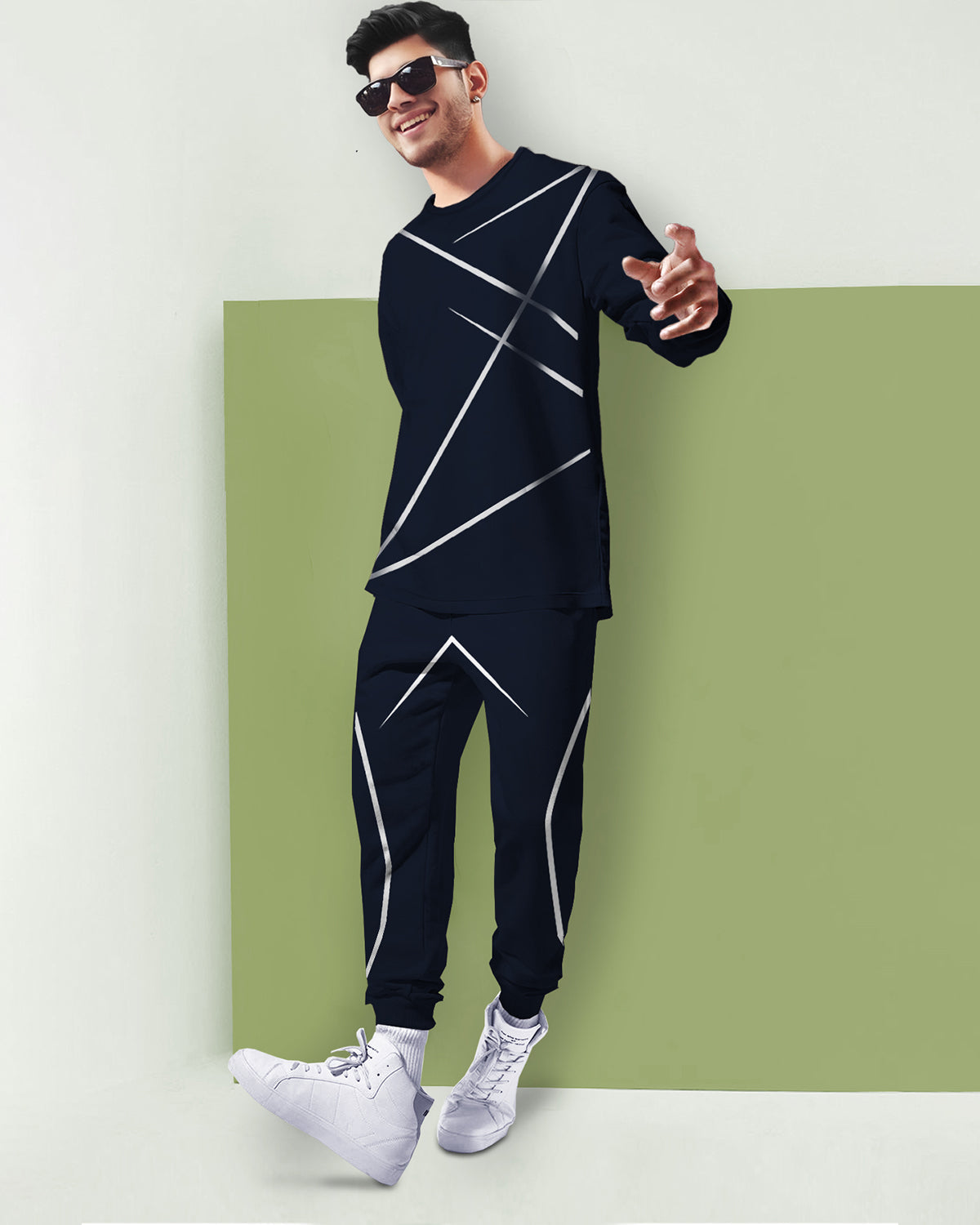 Mens Tracksuit - Round Neck Full Sleeve Navy T-shirt / Navy Trackpant