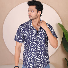Men's Casual Half Sleeve Shirt - Black White | UHSS-128