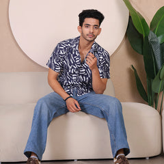 Men's Casual Half Sleeve Shirt - Black White | UHSS-128