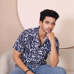 Men's Casual Half Sleeve Shirt - Black White | UHSS-128