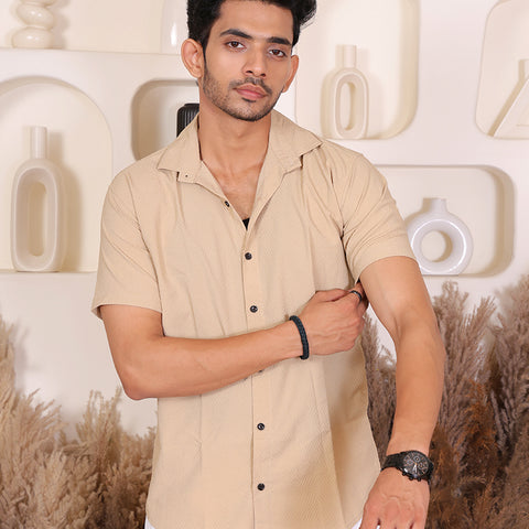 Men's Casual Half Sleeve Shirt- Light Brown | SHS-136
