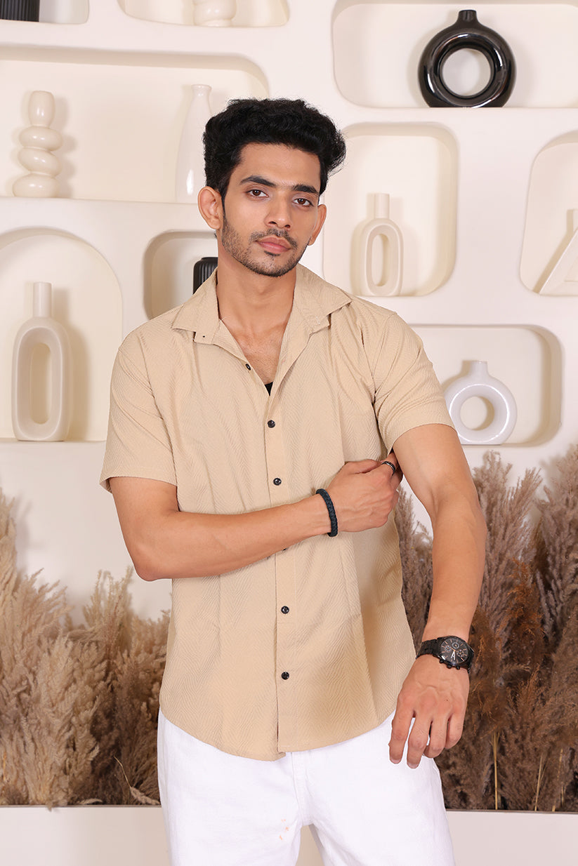 Men's Casual Half Sleeve Shirt- Light Brown | SHS-136