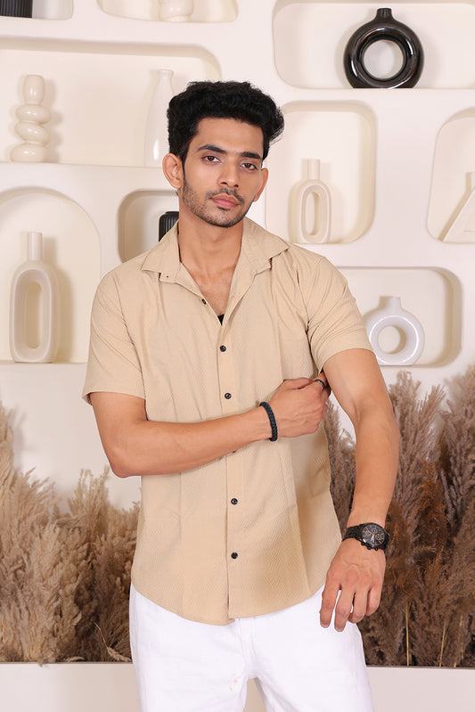Men's Casual Half Sleeve Shirt- Light Brown | SHS-136
